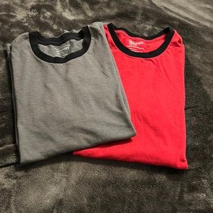 Two Men’s Old Navy 3 ring tee shirts red and gray size XL
